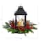 16" Christmas Berries, Pinecones & Greenery with Lantern and LED Candle Artificial Table Arrangement
